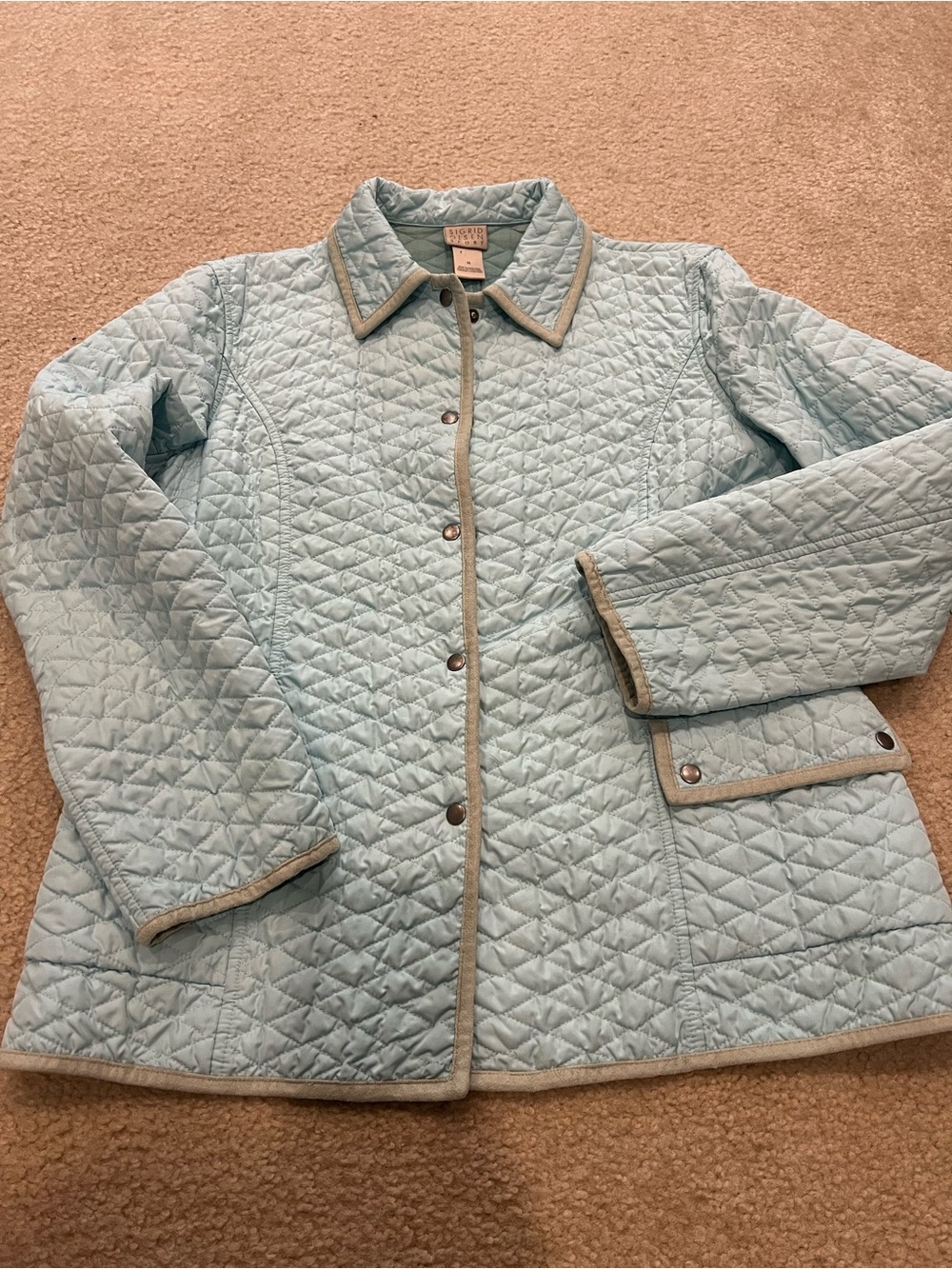 Sigrid Olsen Sport Light Blue Quilted Coat with Contrast Trim